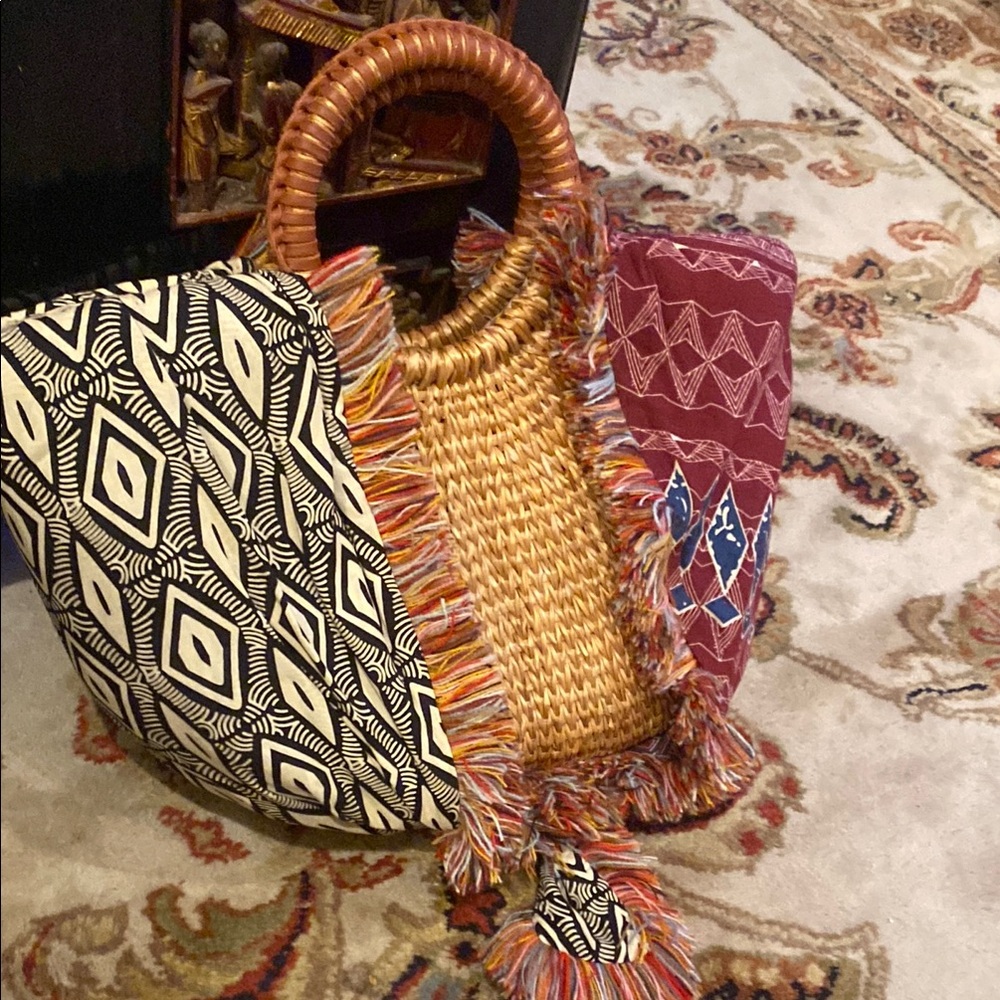 Sam Edelman Brown and Red Tote Bag with Woven Texture
